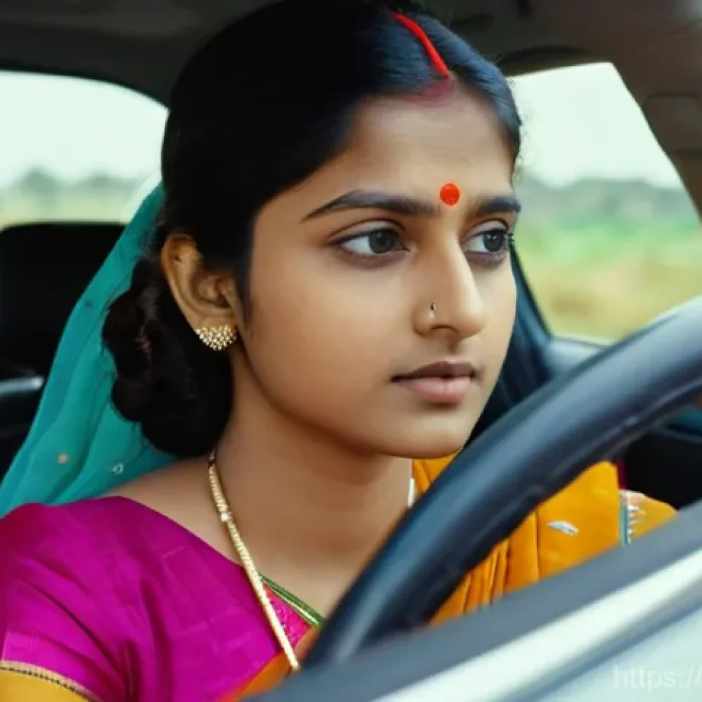 교통자격증 실기시험 준비 가이드 - **Prompt:** A young Indian woman, dressed in a simple yet elegant saree, is sitting in the driver's ...