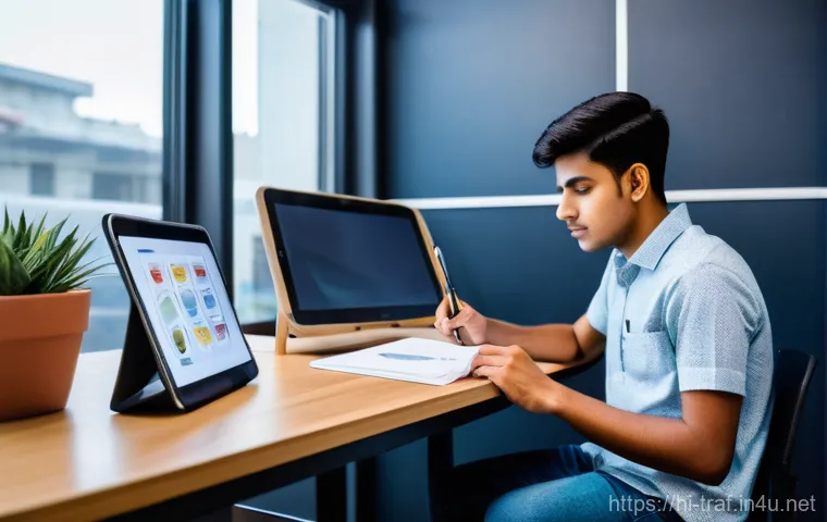 교통분야 실기시험 대비 전략 - **Prompt:** A young adult (18-25 years old, of Indian descent) is seated at a clean, modern desk, in...