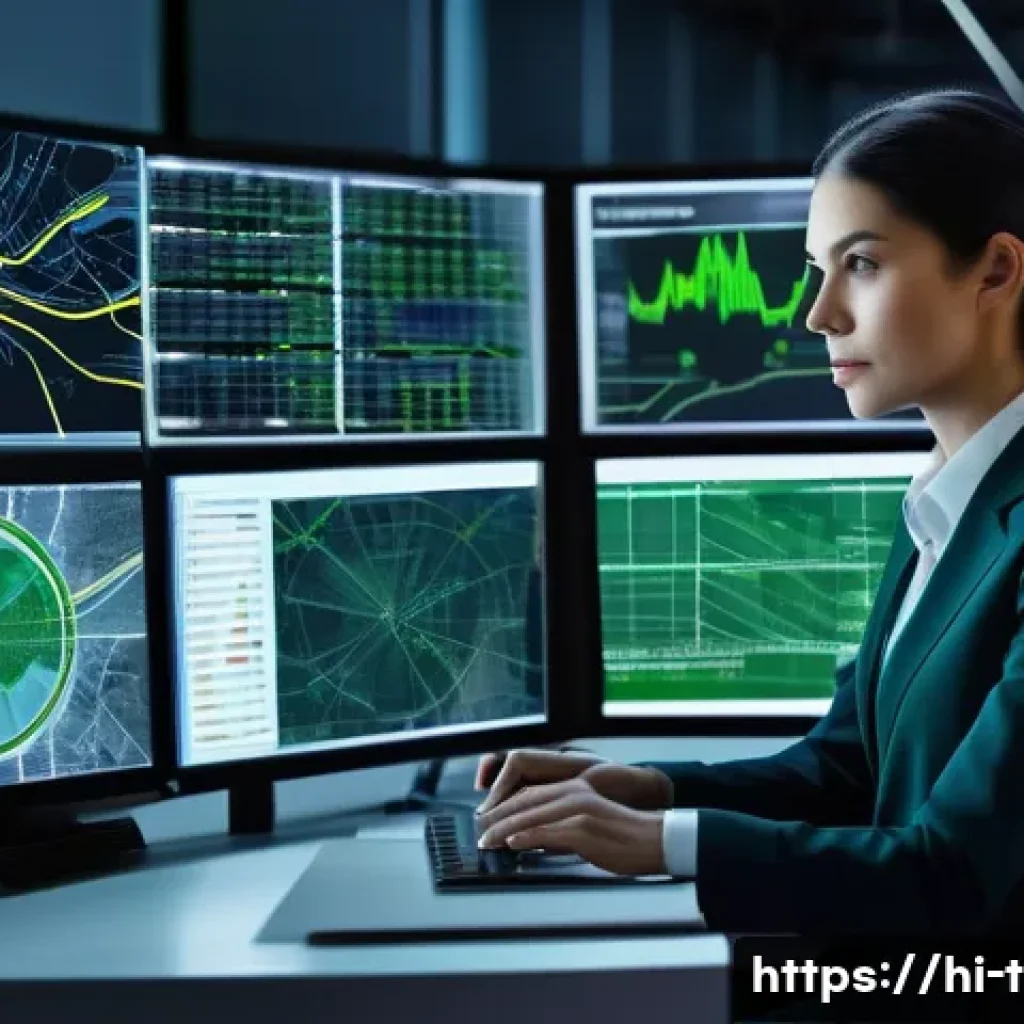 교통관리 업무일지 작성법 - **Prompt: "A sleek, futuristic traffic control center at dawn. A focused female traffic analyst, in ...