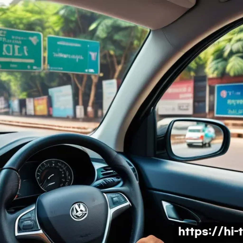 교통직 자격증 실기시험 준비 - A focused Indian young adult man practicing practical driving skills on a busy urban street in India...