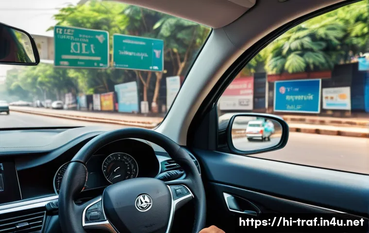 교통직 자격증 실기시험 준비 - A focused Indian young adult man practicing practical driving skills on a busy urban street in India...