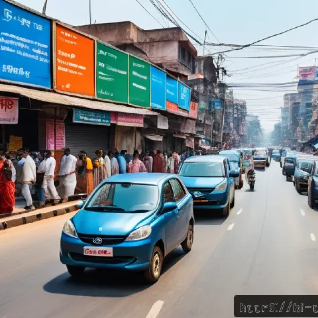 교통관련 직종과 공학적 접근 - A bustling urban street scene in an Indian city during daytime, featuring smart traffic lights equip...