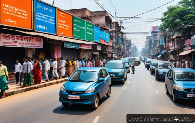 교통관련 직종과 공학적 접근 - A bustling urban street scene in an Indian city during daytime, featuring smart traffic lights equip...