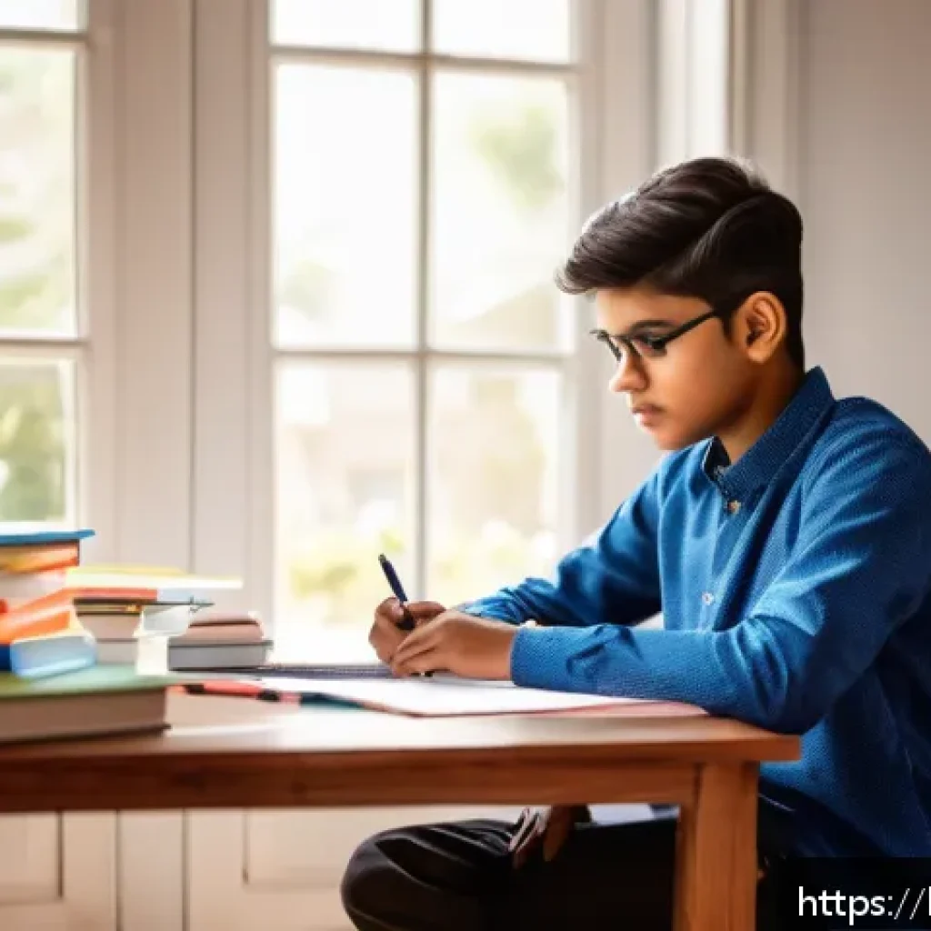 교통직 필기시험 단기 합격 사례 - A focused young Indian student sitting at a study desk in a bright morning room, surrounded by color...