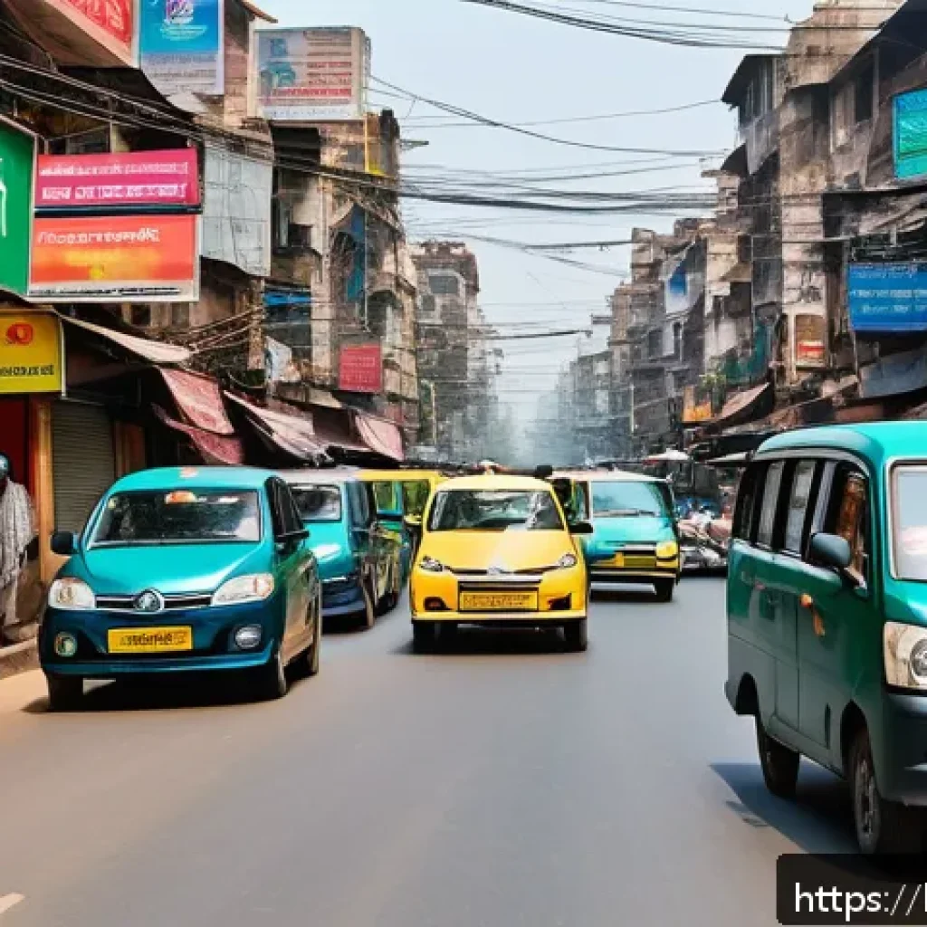 교통 관리 업무와 책임 - A bustling Indian city street scene during rush hour, featuring synchronized traffic lights with cle...