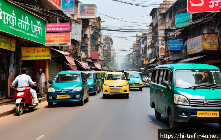 교통 관리 업무와 책임 - A bustling Indian city street scene during rush hour, featuring synchronized traffic lights with cle...