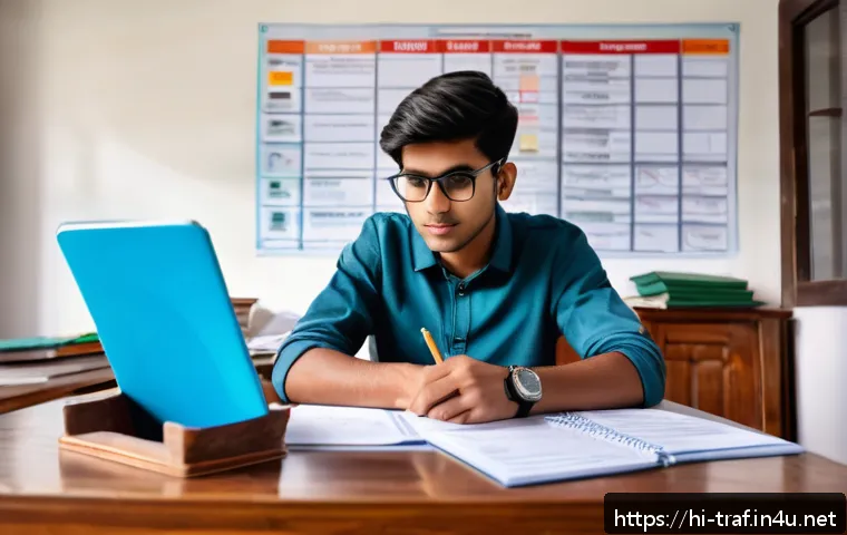 교통 자격증 필수 학습자료 - A focused Indian young adult studying for a driving license exam at a desk with books and notes, wea...