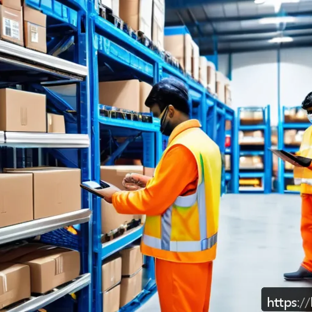 교통업계 실무자의 하루 - A modern Indian logistics warehouse scene featuring advanced automation technology: robotic arms pic...