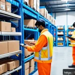 교통업계 실무자의 하루 - A modern Indian logistics warehouse scene featuring advanced automation technology: robotic arms pic...