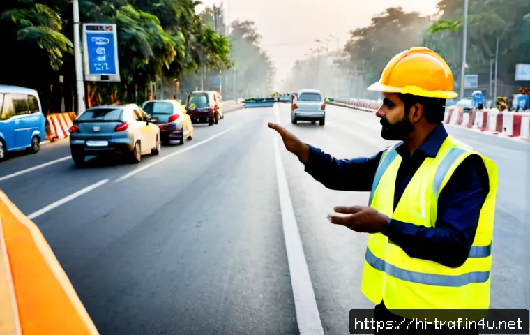 교통직 자격증의 유망 직종 - Photorealistic Indian urban traffic control professional wearing a clean high-visibility safety vest...