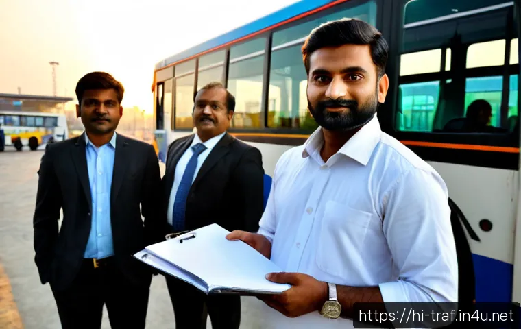 Home 17 교통업계 해외 취업 성공기 - Photorealistic scene of a confident Indian transportation professional in smart business attire stan...