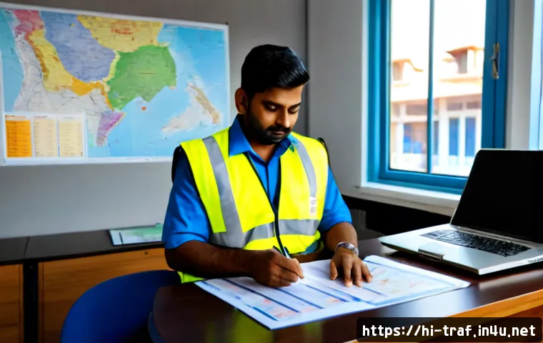 교통직 경력 관리를 위한 조언 - Photorealistic Indian traffic management professional in a neat reflective safety vest and formal un...